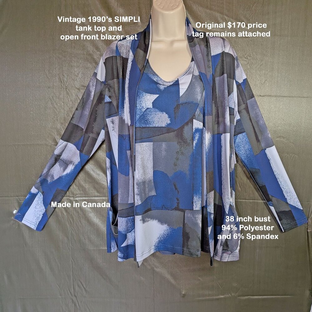 NWT 38" bust vintage SIMPLI tank top & blazer set, Boho Chic, Made in Canada